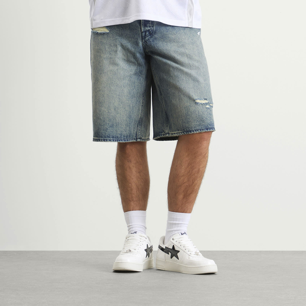 A Bathing Ape Men's Sta Denim Shorts in Light Indigo