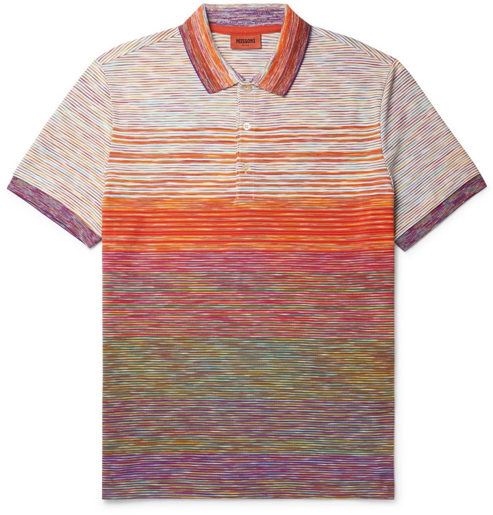 Photo: Missoni - Striped Space-Dyed Crochet-Knit Cotton Polo Shirt - Orange