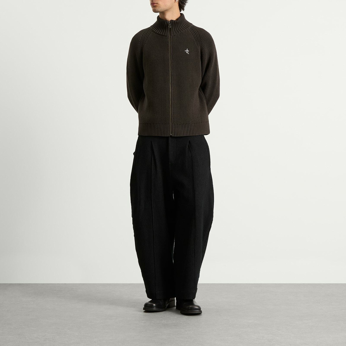Le Père Men's Zipper Knit Cardigan in Charcoal
