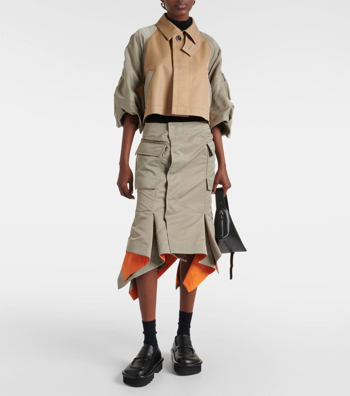 Sacai Ruffled twill cargo midi skirt Sacai