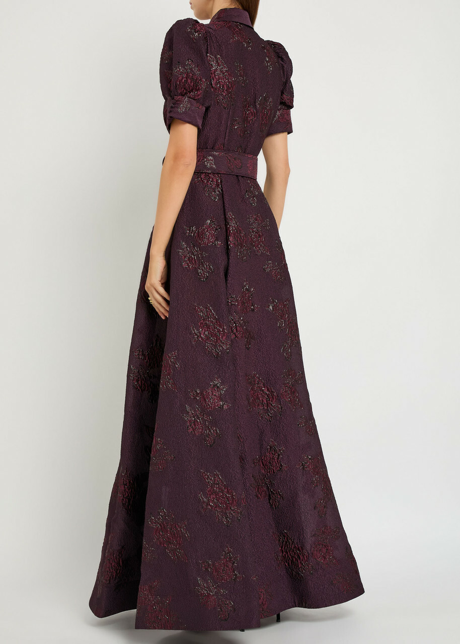 Rebecca Vallance Afina Floral-brocade Cloqué Gown Purple
