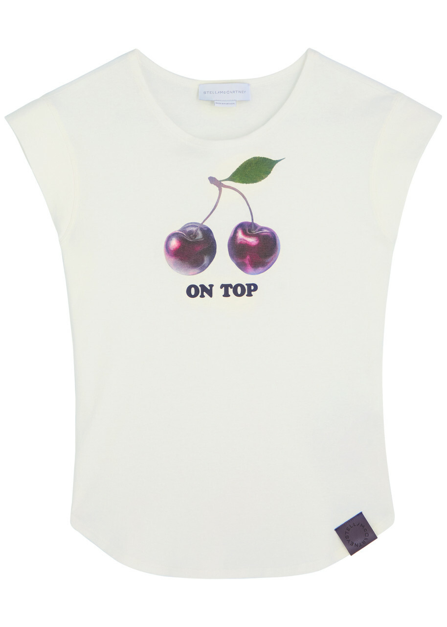 Stella Mccartney Cherry Printed Cotton T-shirt Ivory