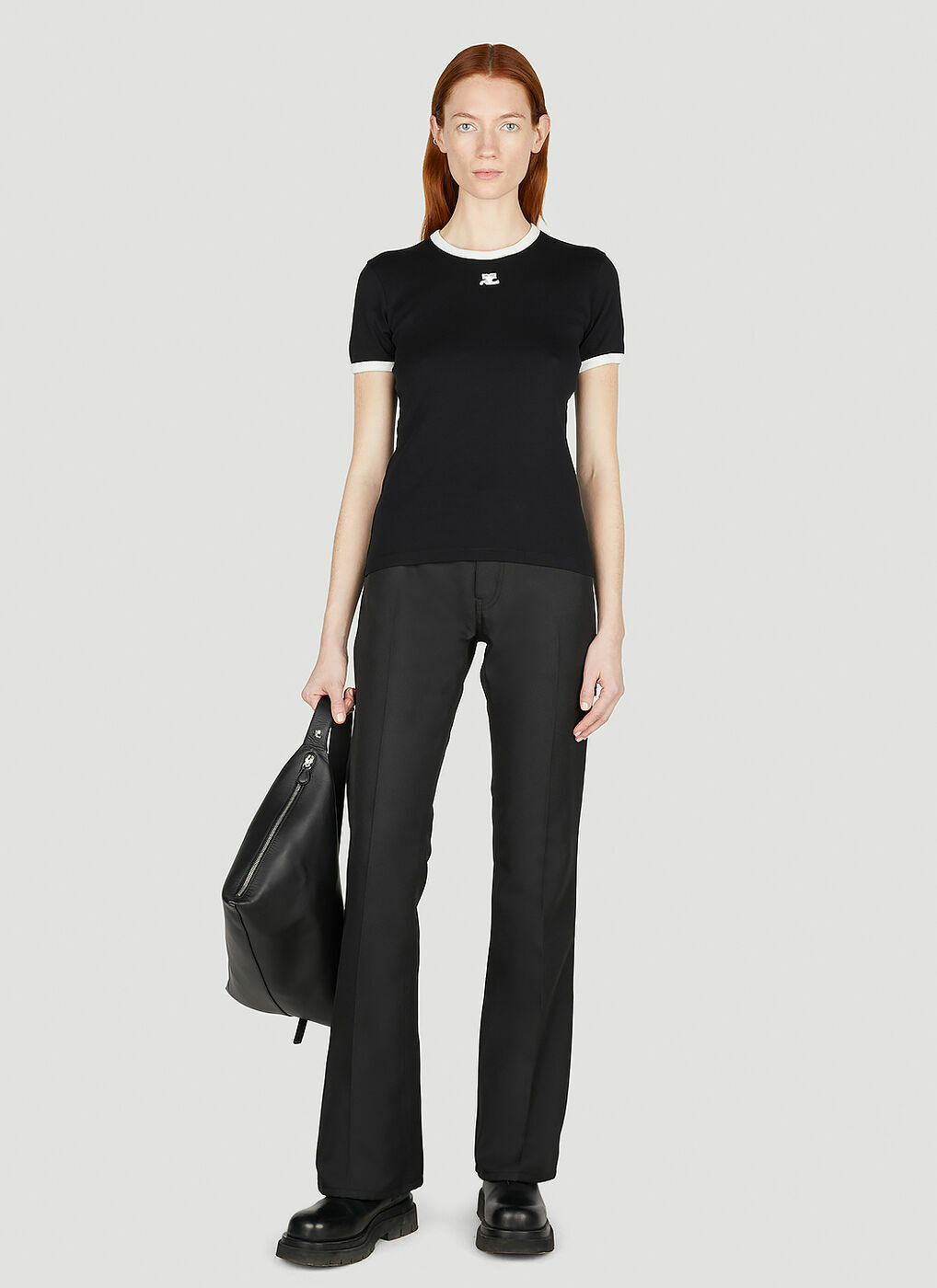 Courrèges - Contrast Trim T-Shirt in Black Courreges