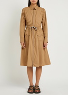Moncler Drawstring Poplin Midi Shirt Dress Beige