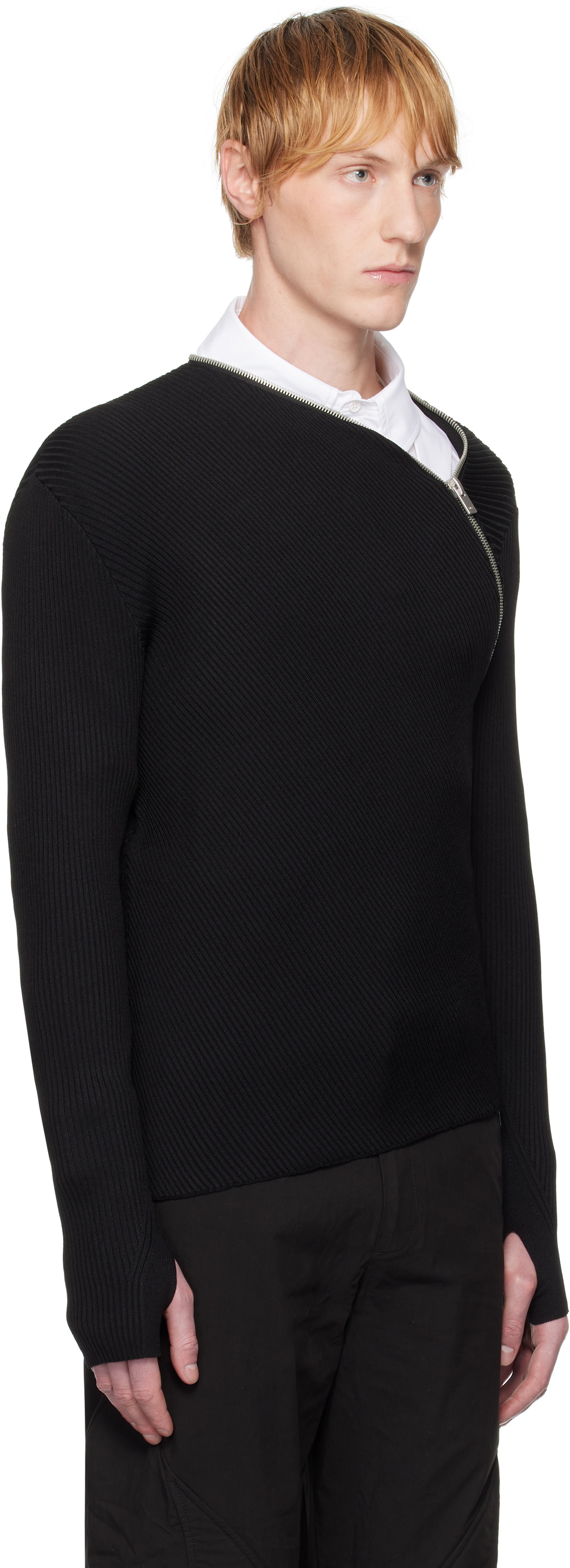 HELIOT EMIL Black Tied Zip Knit Sweater Heliot Emil