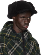 Burberry Black Shearling Trim Corduroy Trapper Cap