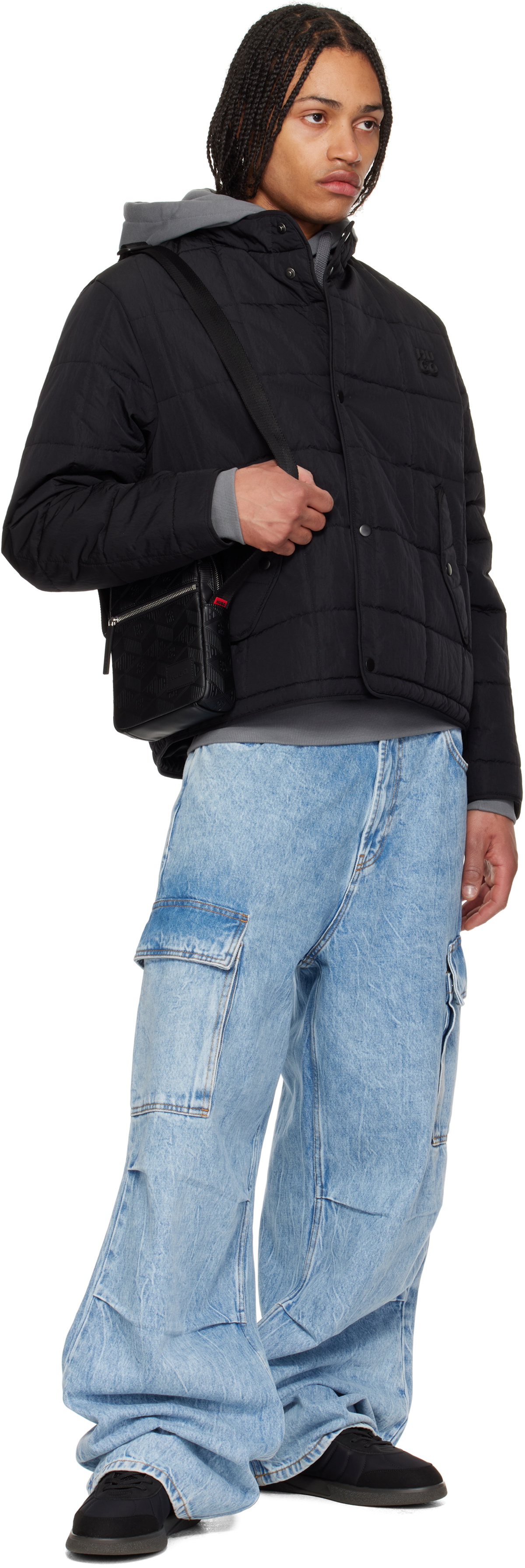 Hugo Black Embossed Logo Messenger Bag