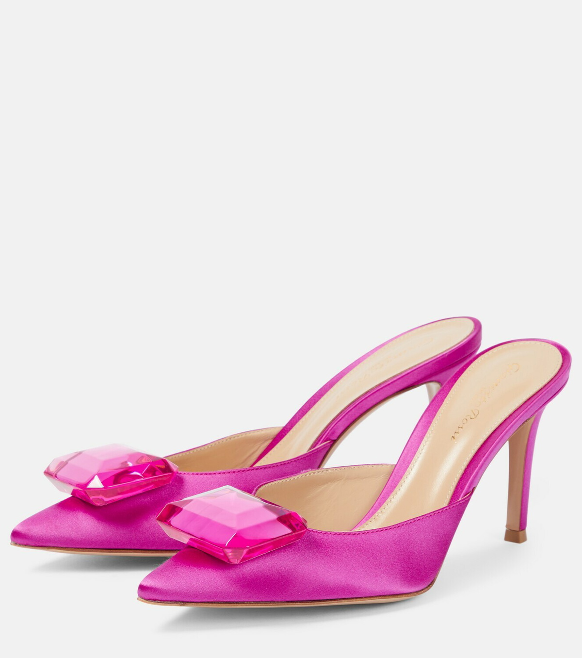 【大人気】Gianvito Rossi Jaipur 85 クリスタルサテンミュール Gianvito Rossi - Jaipur embellished satin mules Gianvito Rossi