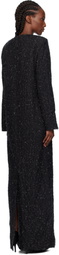 Pushbutton Black Metallic Thread Maxi Dress
