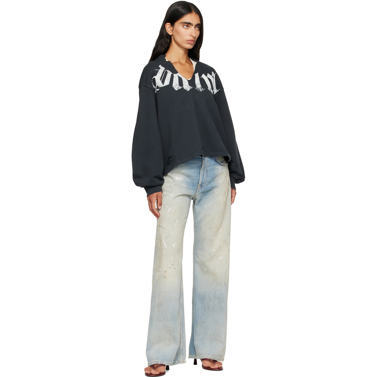 Palm Angels Black Big Neck Logo Balloon Crew Sweatshirt