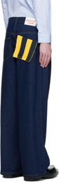 Charles Jeffrey LOVERBOY Blue Wide Leg Knit Patch Jeans