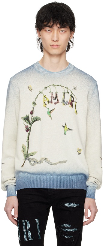 Photo: AMIRI Blue Embroidered Hummingbird Sweater
