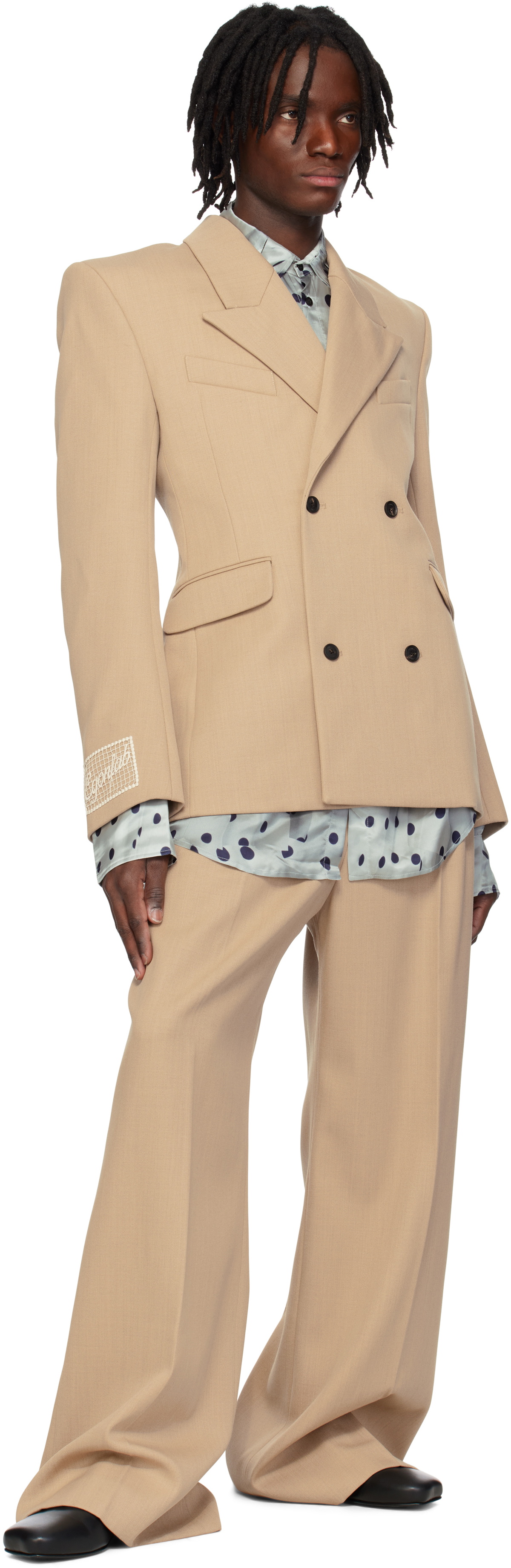 EGONlab Beige Fitted Double Breasted Blazer EGONlab