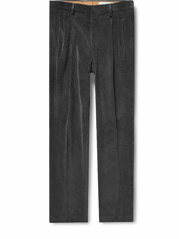 Photo: UMIT BENAN B - Pleated Straight-Leg Cotton and Cashmere-Blend Corduroy Suit Trousers - Gray