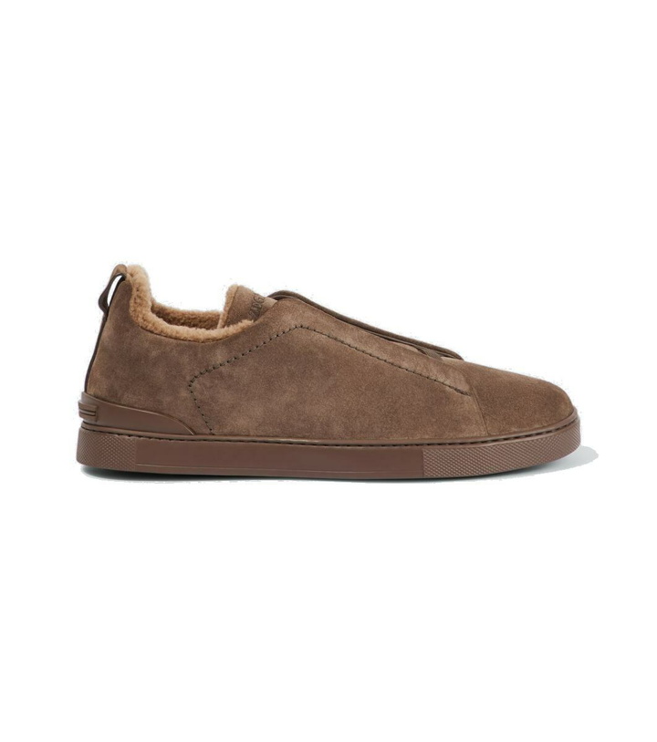 Photo: Zegna Triple Stitch shearling-lined suede sneakers