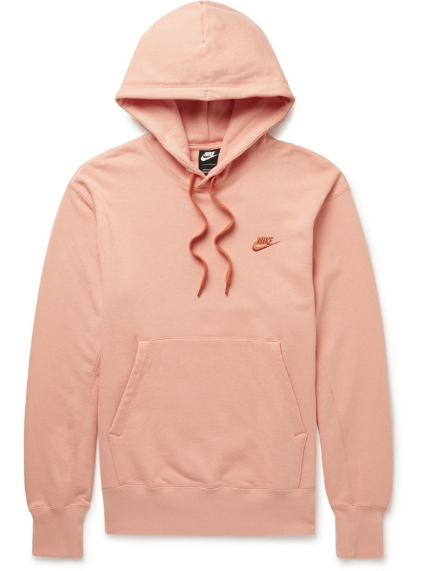 Photo: NIKE - Logo-Embroidered Cotton-Jersey Hoodie - Orange