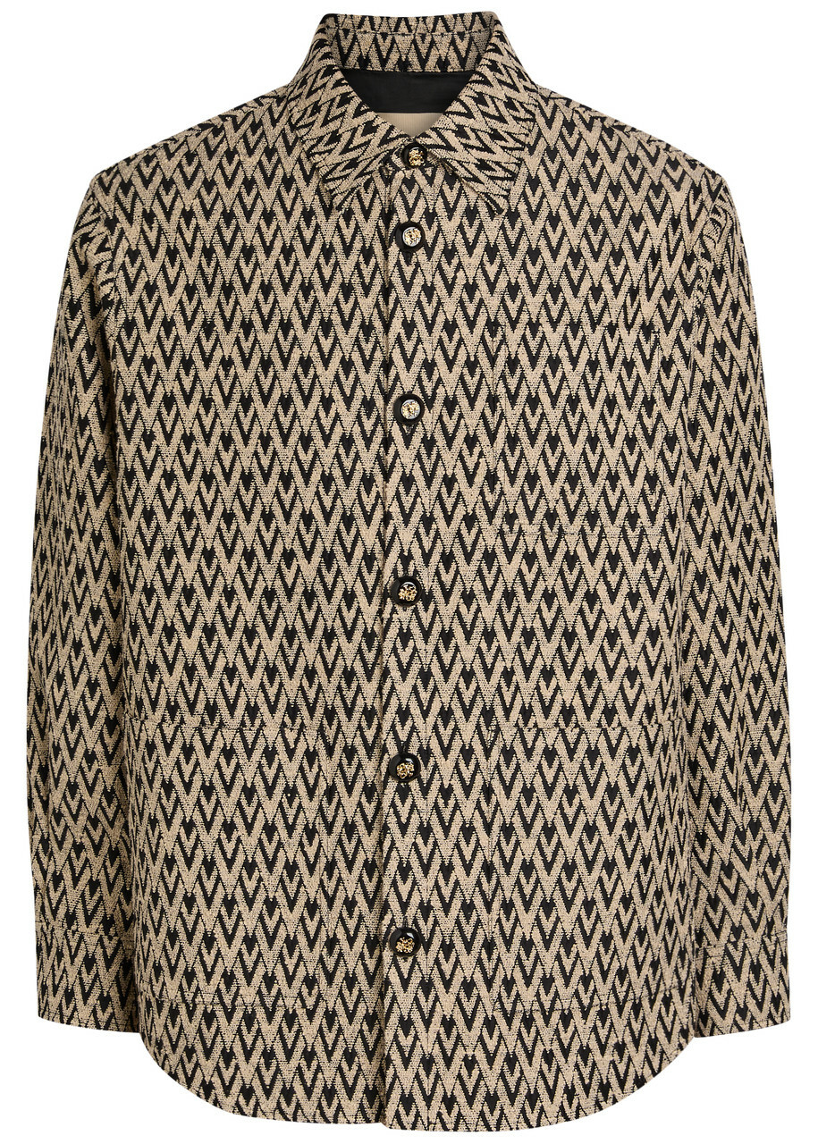 Valentino Garavani Chevron Cotton and Silk-blend Overshirt Beige