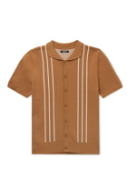 Malbon Golf - Striped Cotton-Piqué Jacquard Shirt - Brown