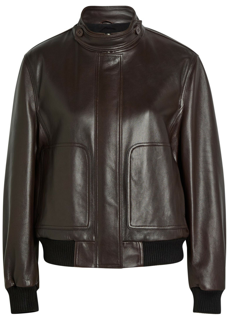 Nour Hammour Rios Leather Bomber Jacket Dark Brown
