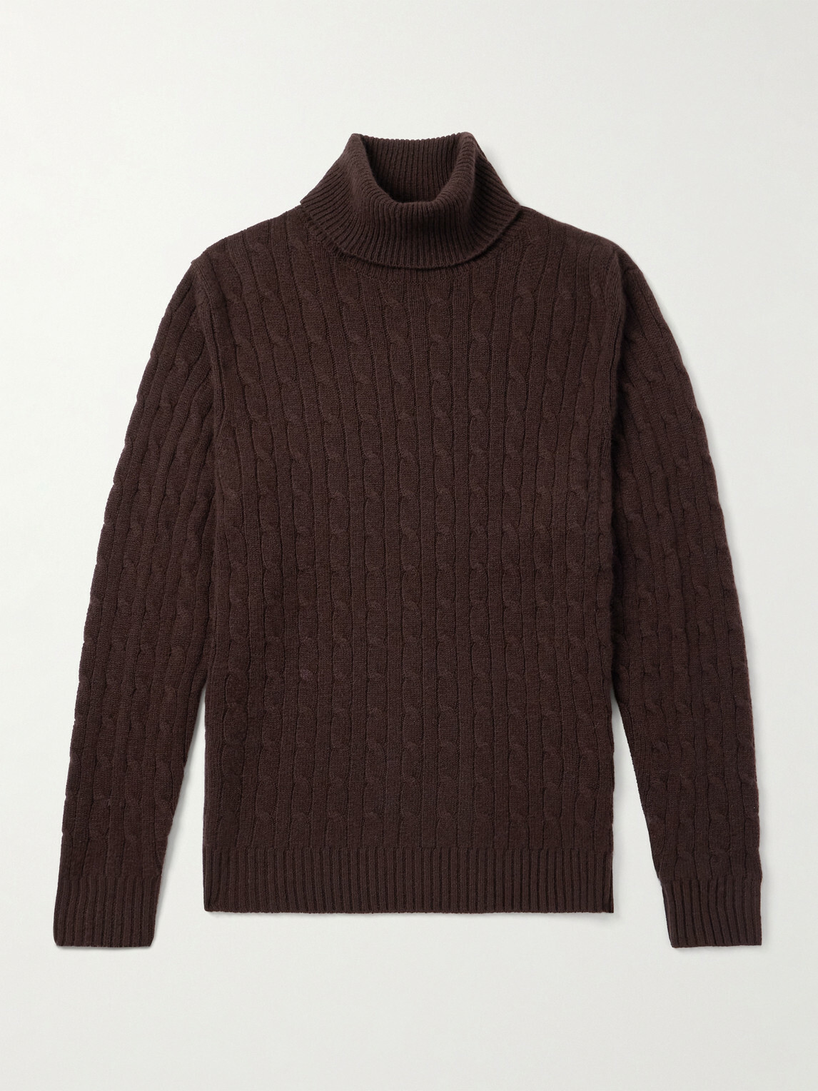 Allude - Slim-Fit Cable-Knit Cashmere-Blend Rollneck Sweater - Brown
