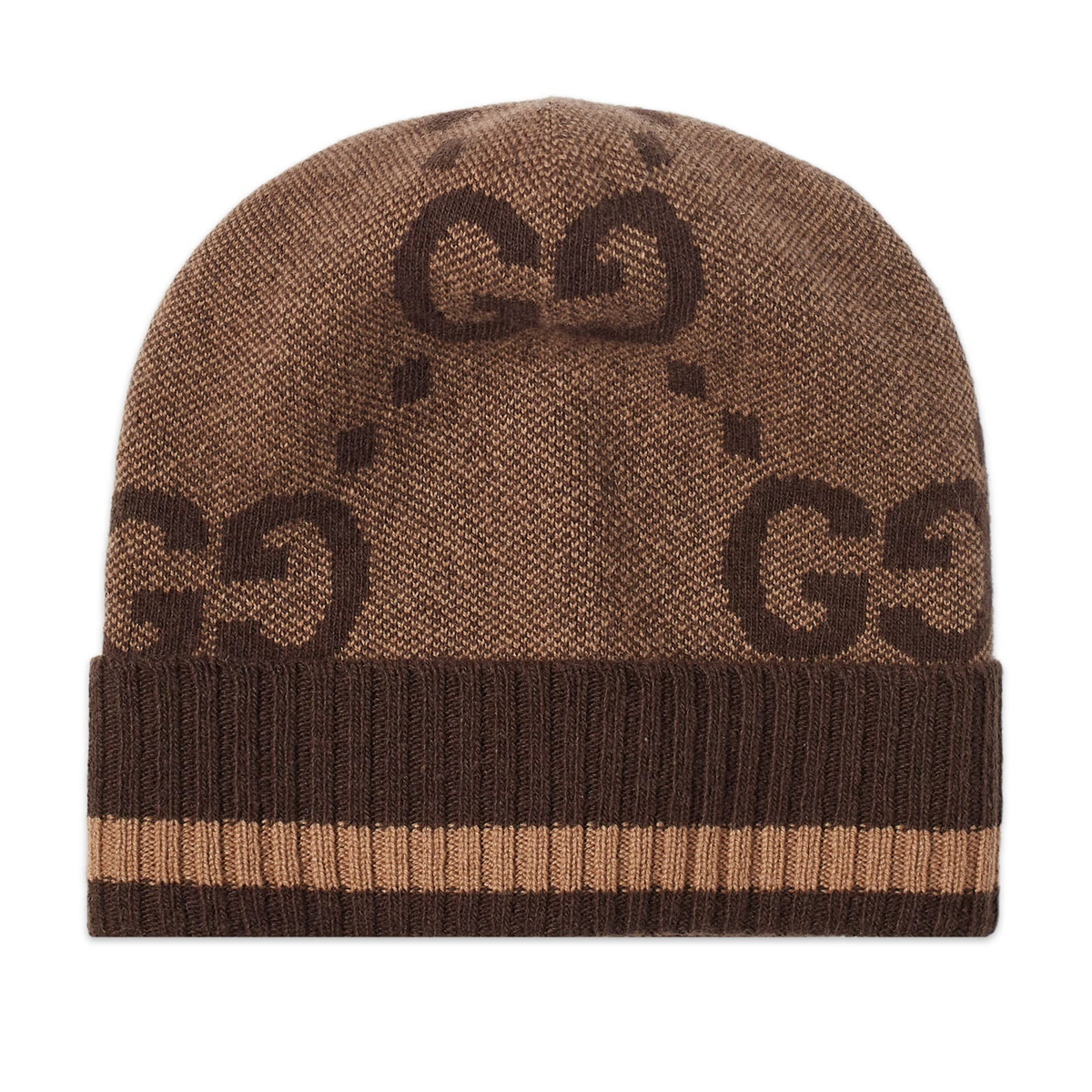 Photo: Gucci Men's GG Cashmere Beanie Hat in Beige/Dark Brown