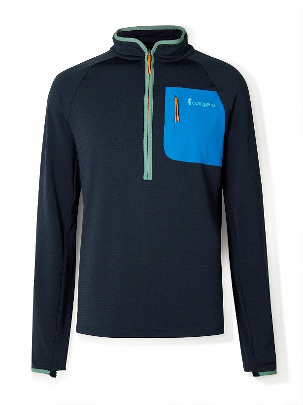Photo: Cotopaxi - Otero Shell-Trimmed Stretch Recycled-Knit Half-Zip Sweatshirt - Blue