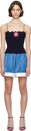 Conner Ives Black Shirred Boxing Short Romper