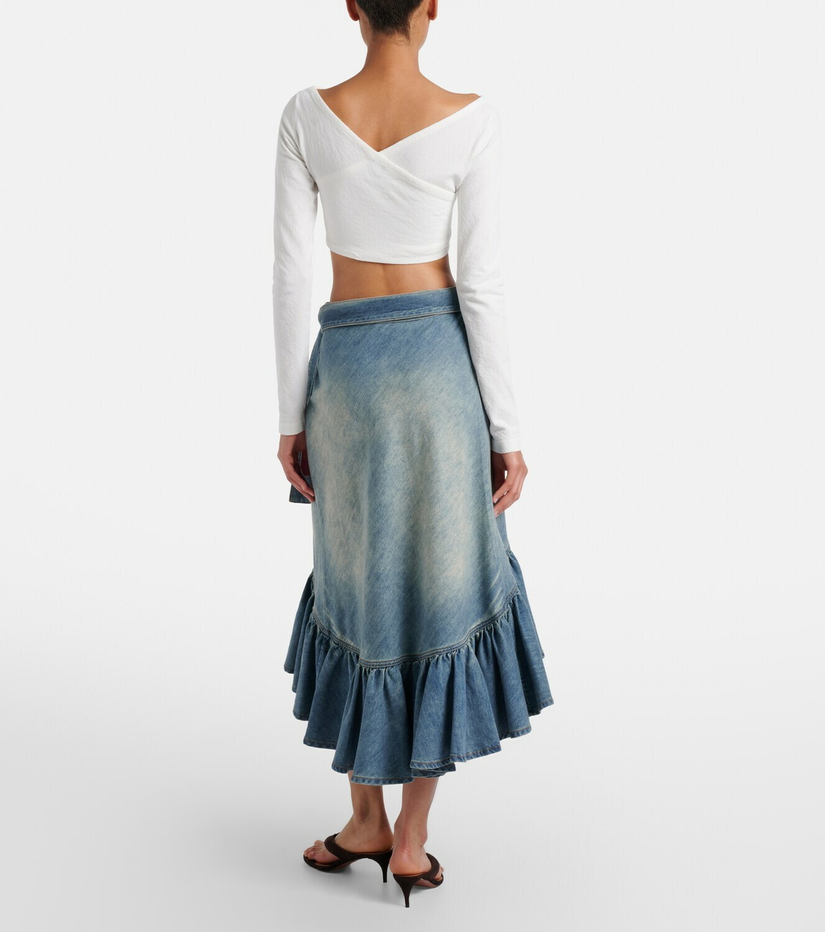 Alaïa Ruffled denim wrap skirt