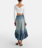 Alaïa Ruffled denim wrap skirt