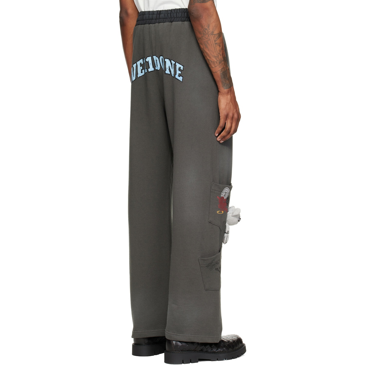 We11done Gray Washed Doodle Teddy Sweatpants