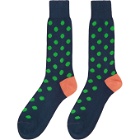 Paul Smith Navy and Green Bright Spot Socks