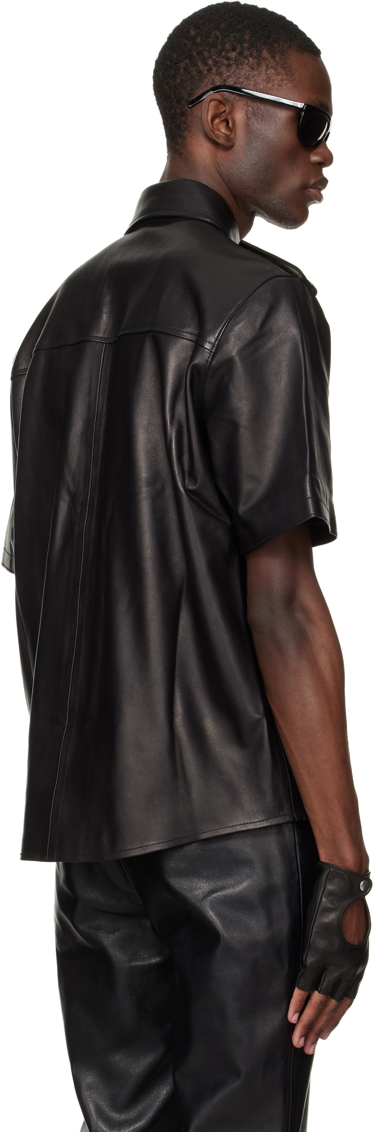Ernest W. Baker Black Short Sleeve Leather Shirt