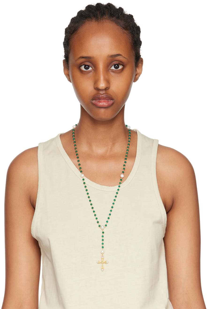 VEERT Gold & Green Rosary Necklace