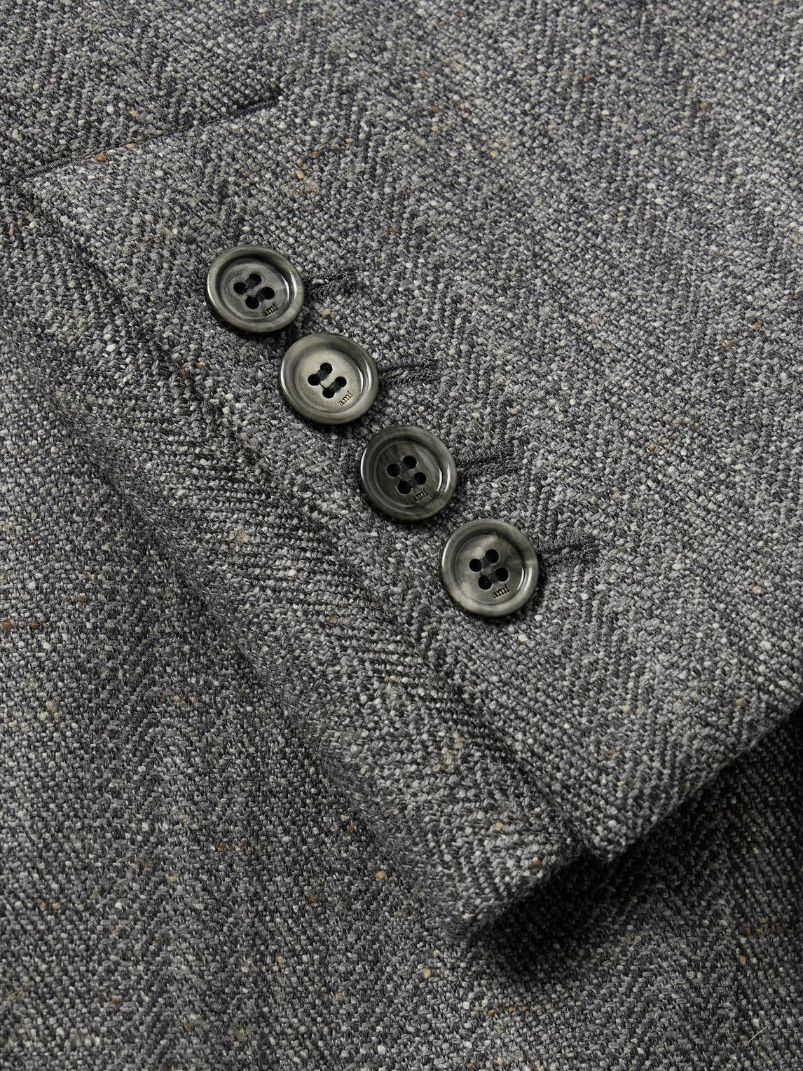 AMI PARIS - Double-Breasted Herringbone Virgin Wool-Blend Coat - Neutrals