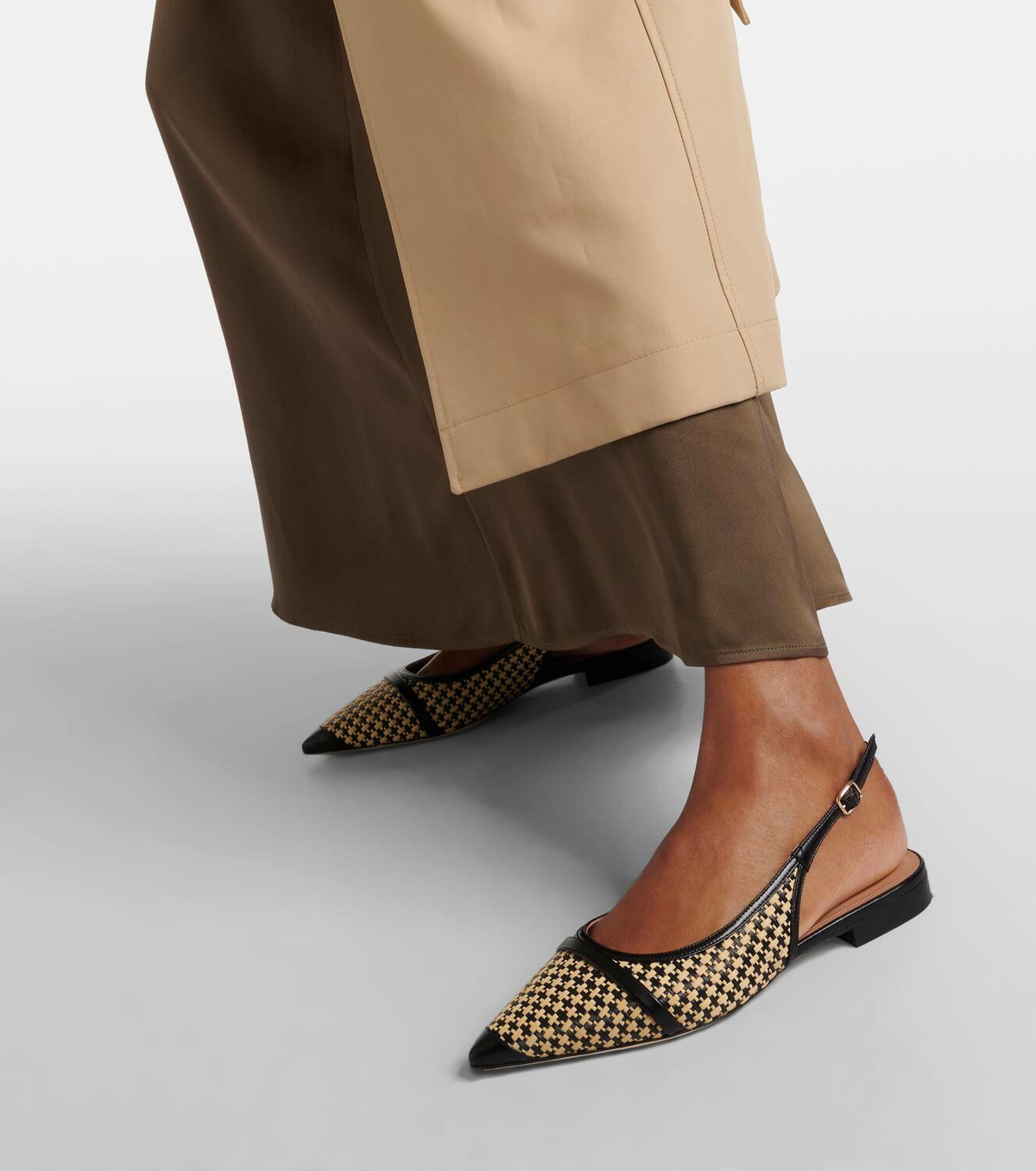 Malone Souliers Jama leather-trimmed raffia ballet flats