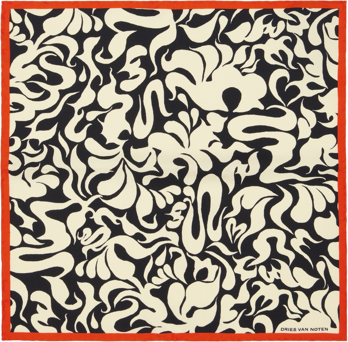 Dries Van Noten Off-White & Black Silk Pocket Square