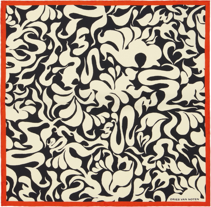 Photo: Dries Van Noten Off-White & Black Silk Pocket Square