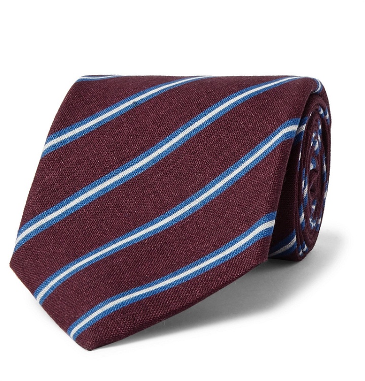 Photo: Bigi - 8cm Striped Silk and Cotton-Blend Tie - Burgundy