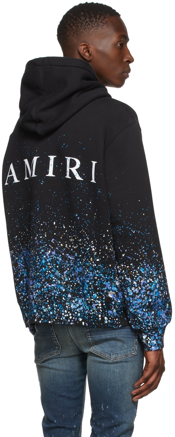 Amiri Logo-embroidered Paint-splatter Hoodie in Black for Men