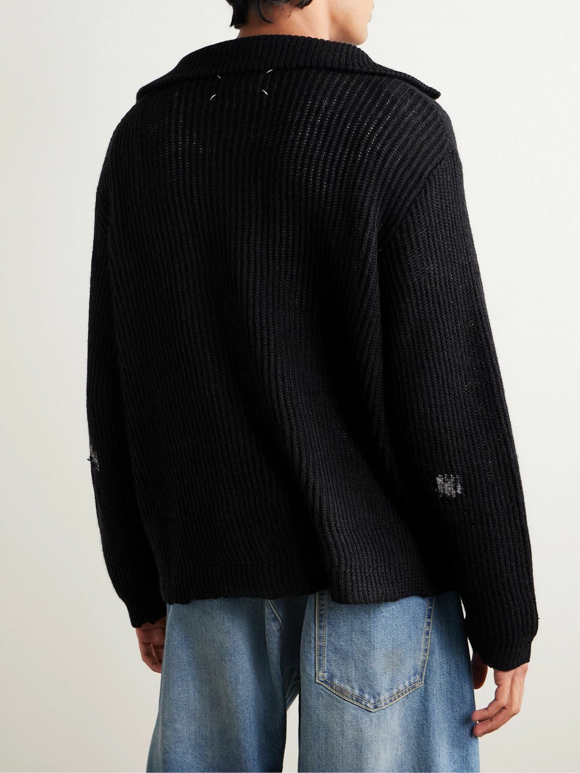 MAISON MARTIN MARGIELA 02’SS linen knit Tops】Maison Margiela Distressed Textured Knit Sweater Linen