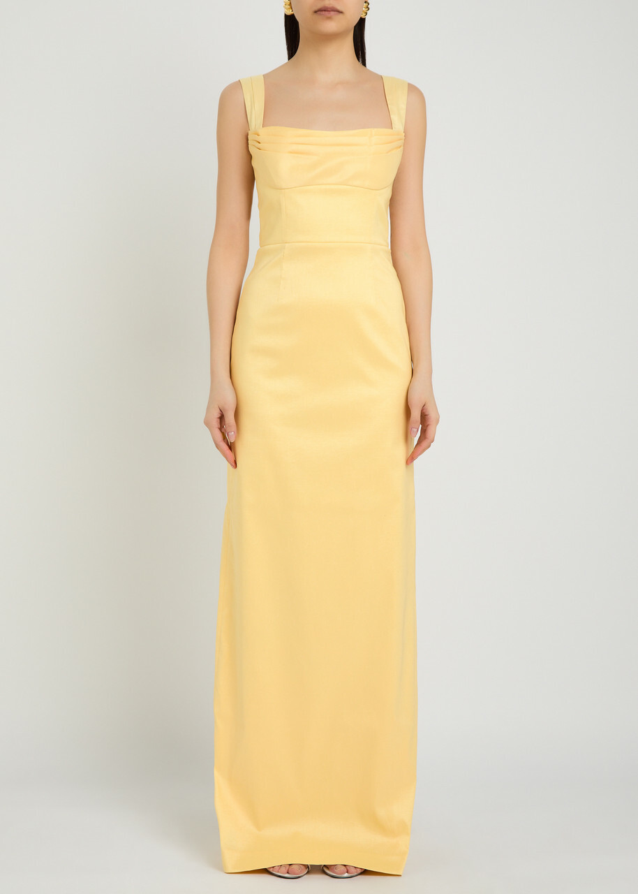 Rebecca Vallance Mandy Pleated Slubbed-poplin Maxi Dress Yellow