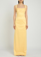 Rebecca Vallance Mandy Pleated Slubbed-poplin Maxi Dress Yellow