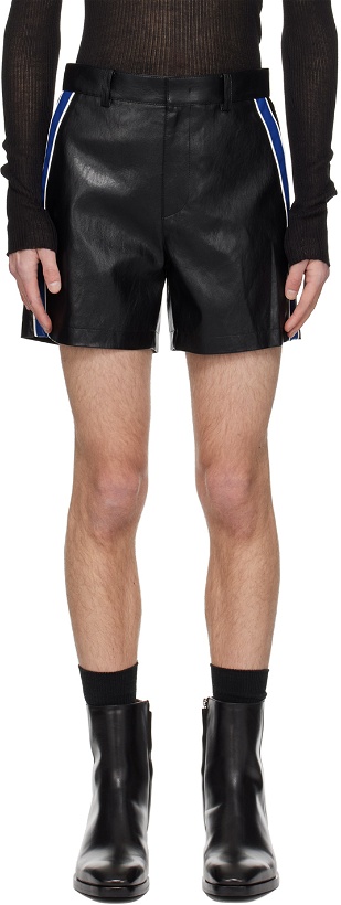 Photo: System Black Piping Faux-Leather Shorts