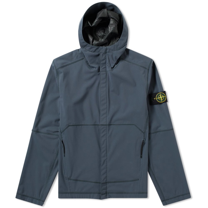 Photo: Stone Island Light Soft Shell SI Check Grid Hooded Jacket Blue