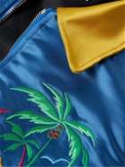 Rhude - Two-Tone Padded Logo-Embroidered Satin Bomber Jacket - Blue