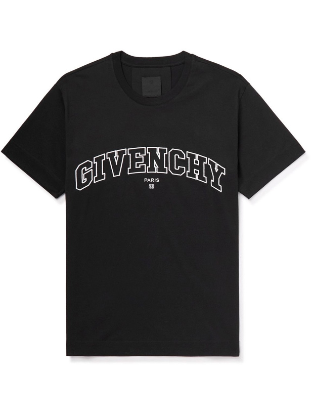 Photo: Givenchy - College Logo-Embroidered Cotton-Jersey T-Shirt - Black