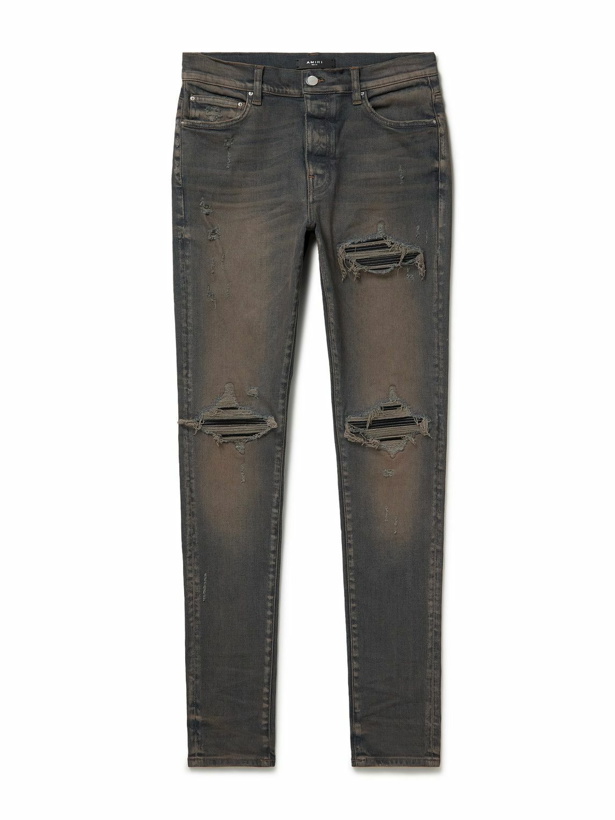 Photo: AMIRI - MX1 Skinny-Fit Panelled Distressed Jeans - Blue