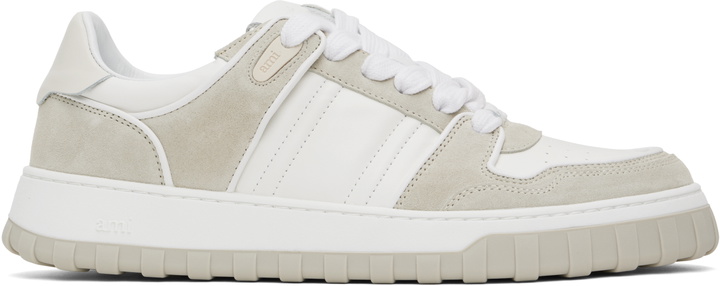 Photo: AMI Paris White & Gray Leather Low Top Walk Sneakers