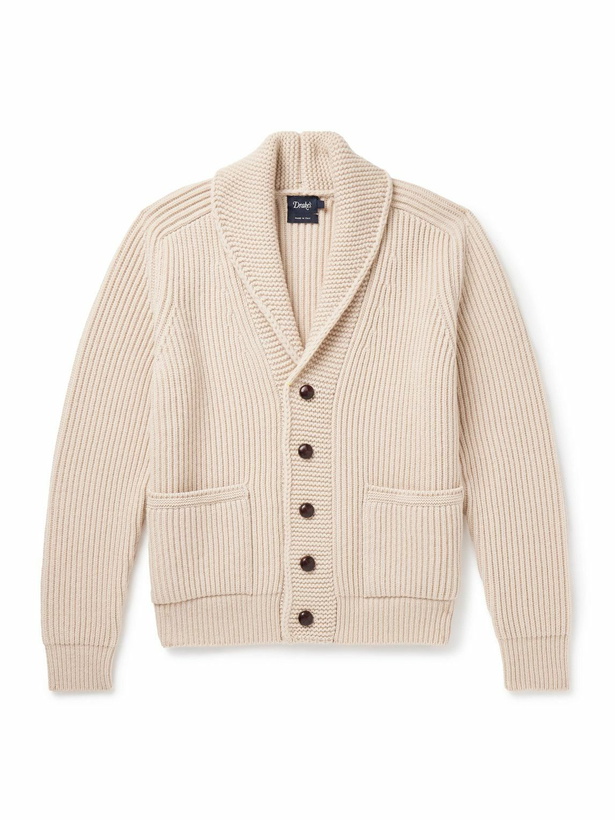 Photo: Drake's - Shawl-Collar Ribbed Wool Cardigan - Neutrals