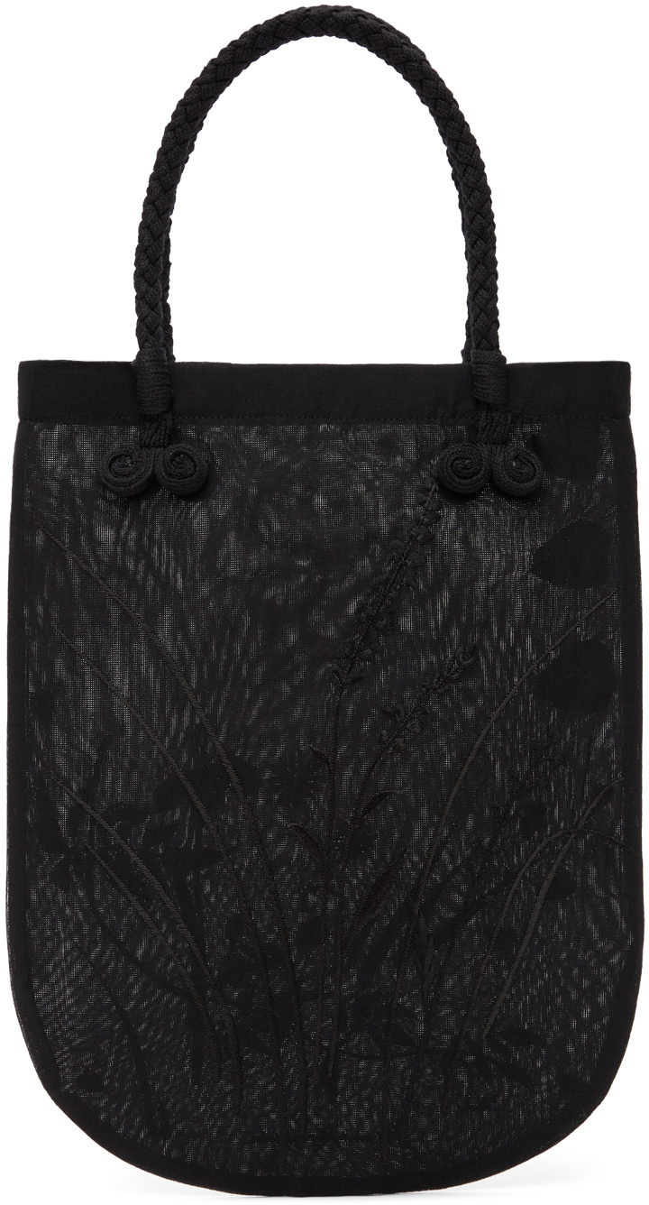 Mame Kurogouchi Black Floral Embroidered Tote Mame Kurogouchi